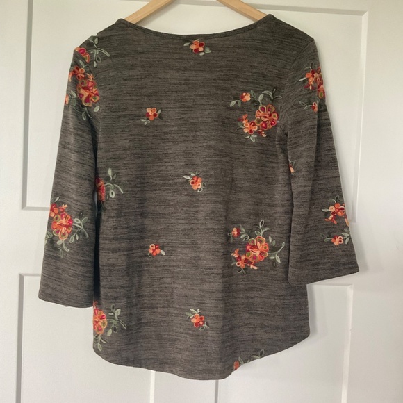 Anthropologie fig & flower Top Embroidered Floral PM 3/4 Sleeve Tie Waist - Picture 2 of 9